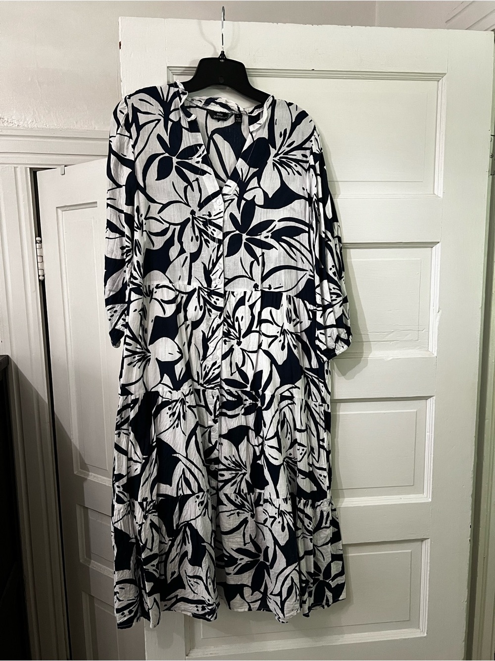 Mlle Gabrielle Navy & White Floral Tiered Midi Dress